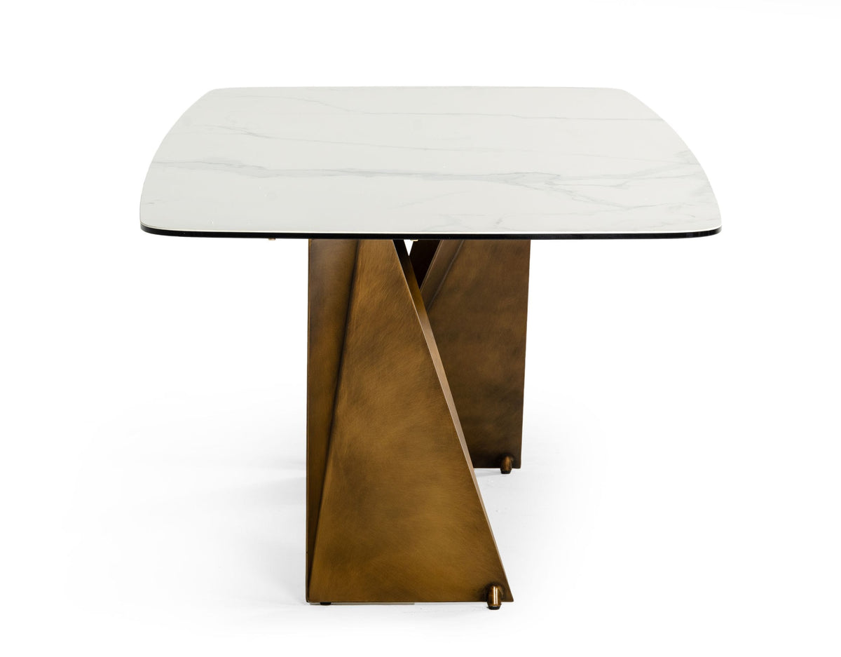 Melanie - Modern White Ceramic & Brushed Brown Dining Table