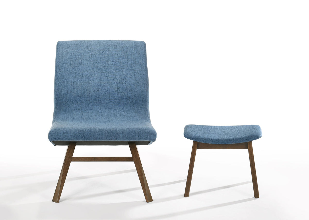 Whitney - Modern Blue & Walnut Accent Chair & Ottoman