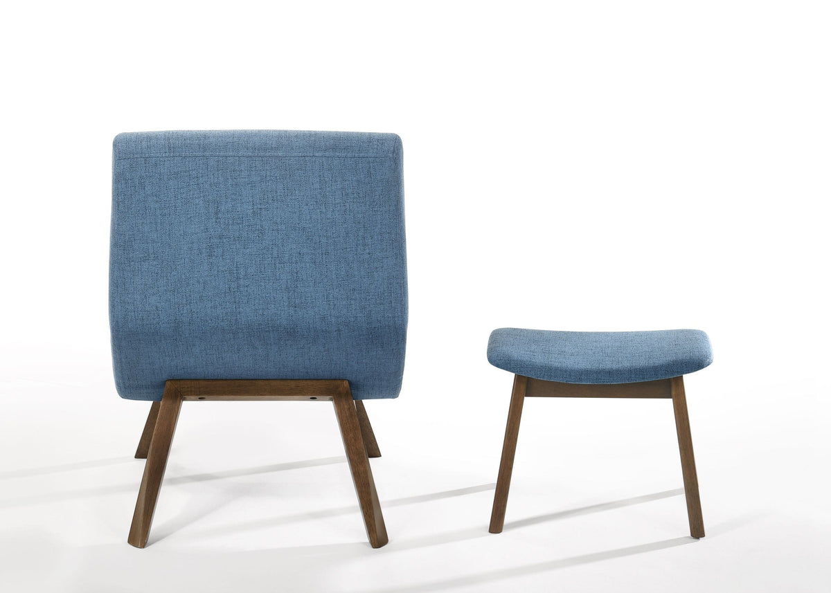 Whitney - Modern Blue & Walnut Accent Chair & Ottoman
