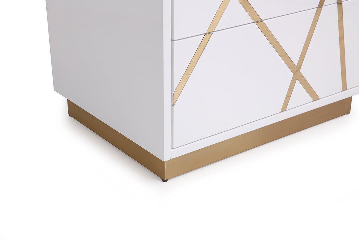 Nixa Modern Wide White and Gold Nightstand
