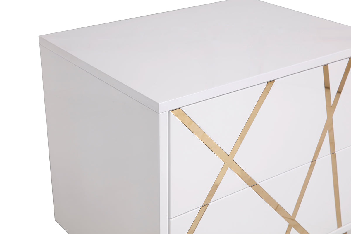 Nixa Modern Wide White and Gold Nightstand