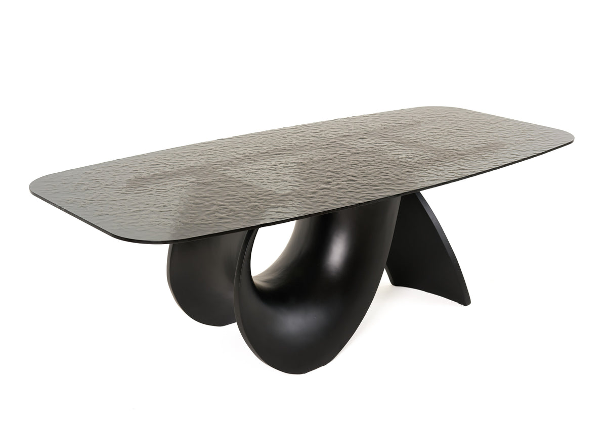 Neptune - Modern Grey Wave Glass + Black Dining Table