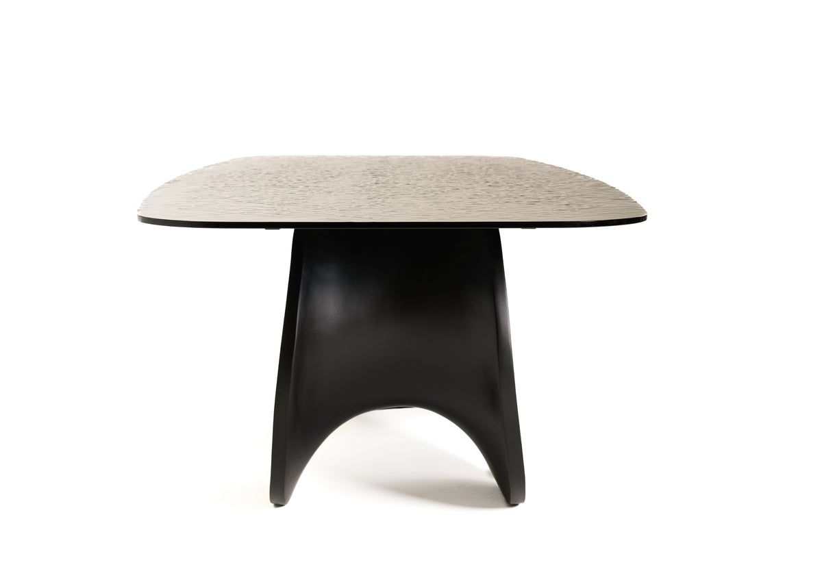 Neptune - Modern Grey Wave Glass + Black Dining Table