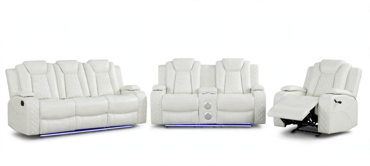 Ivory Luxe Reclining Sofa, Loveseat & Chair Set - full 3-piece set studio shot