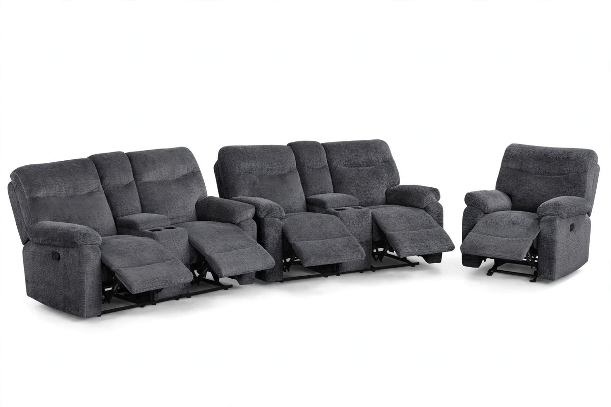Charcoal Regent Reclining Sofa, Loveseat & Chair Set - full 3-piece set studio shot