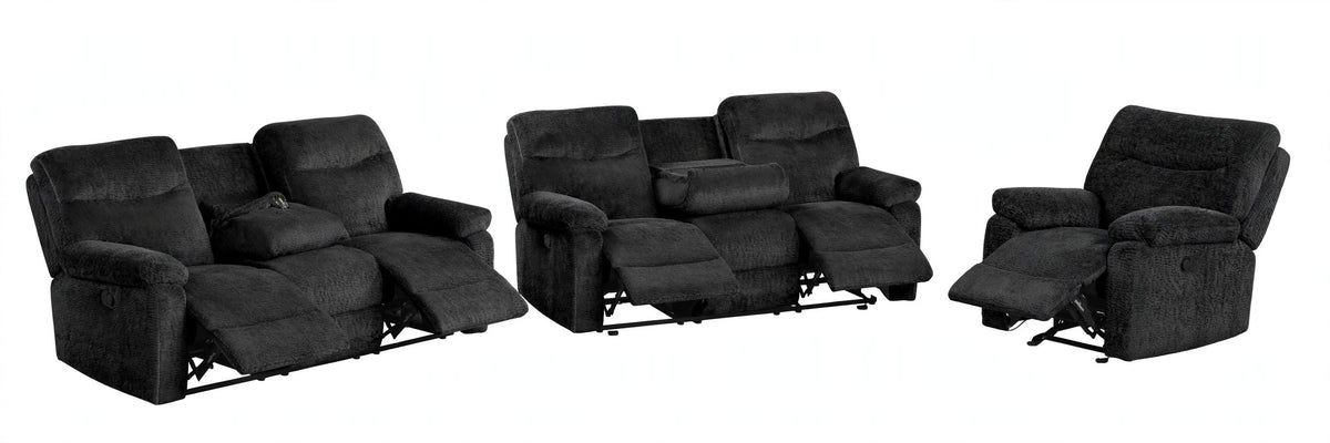 Noir Regent Elite Reclining Sofa, Loveseat & Chair Set - full 3-piece set studio shot