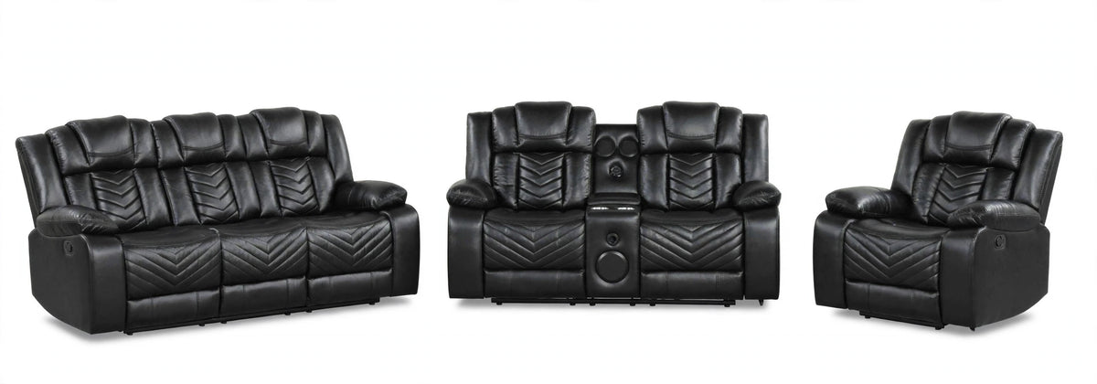 Noir Sterling Reclining Sofa, Loveseat & Chair Set - full 3-piece set studio shot