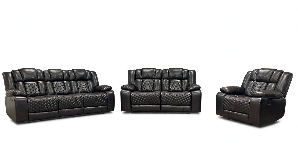 Onyx Sterling Reclining Sofa, Loveseat & Chair Set - full 3-piece set studio shot