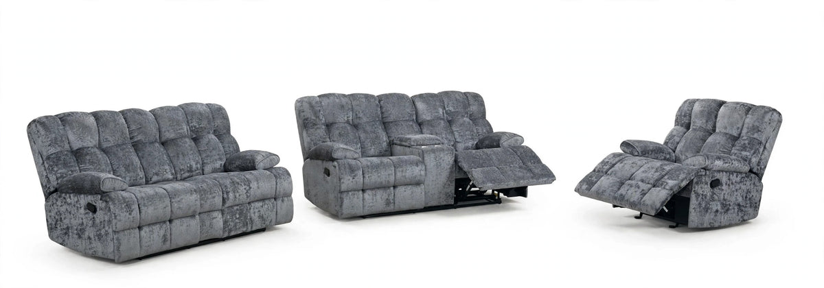 Charcoal Milana Elite Reclining Sofa, Loveseat & Chair Set - full 3-piece set studio shot