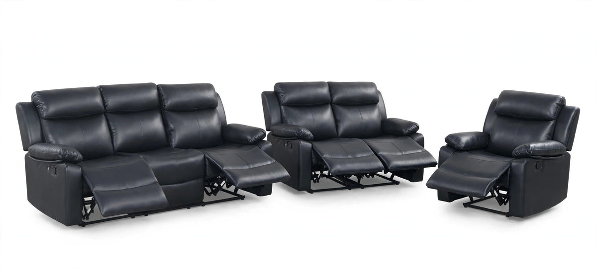 Noir Camden Reclining Sofa, Loveseat & Chair Set - full 3-piece set studio shot