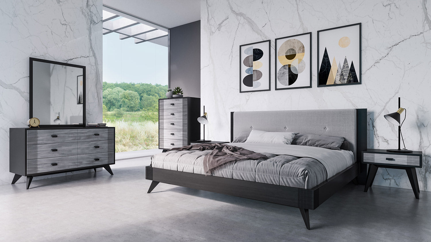 Nova Domus Panther Contemporary Grey & Black Nightstand