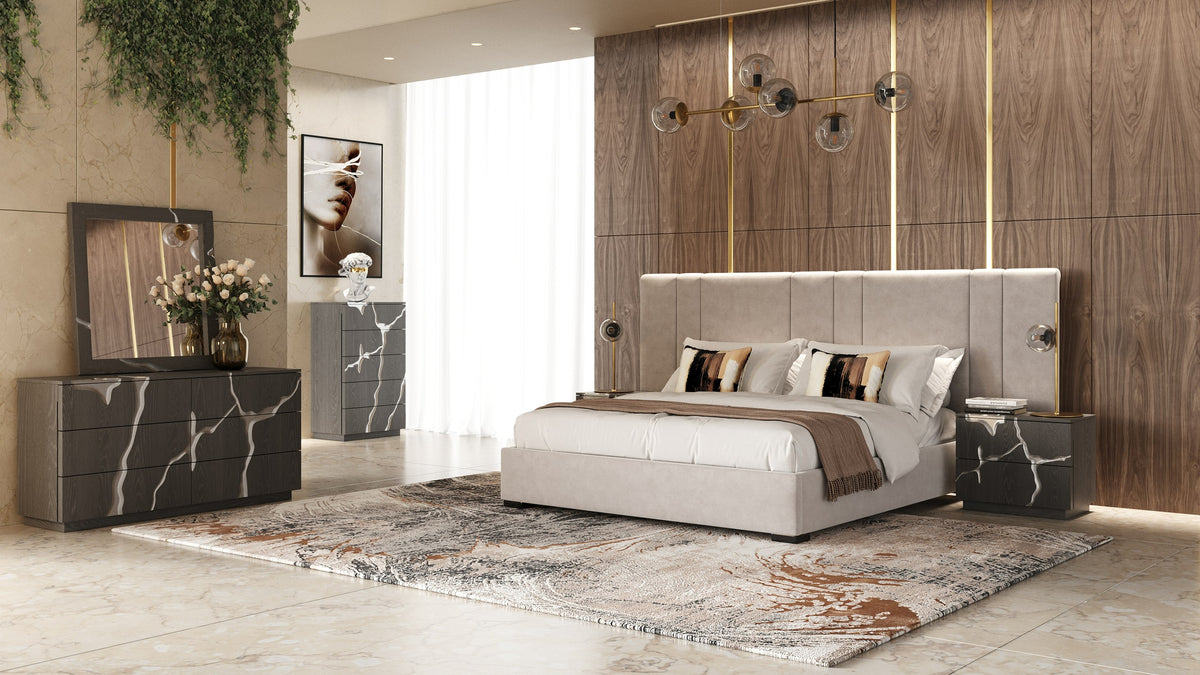 Penelope - Modern Beige Velvet Bed