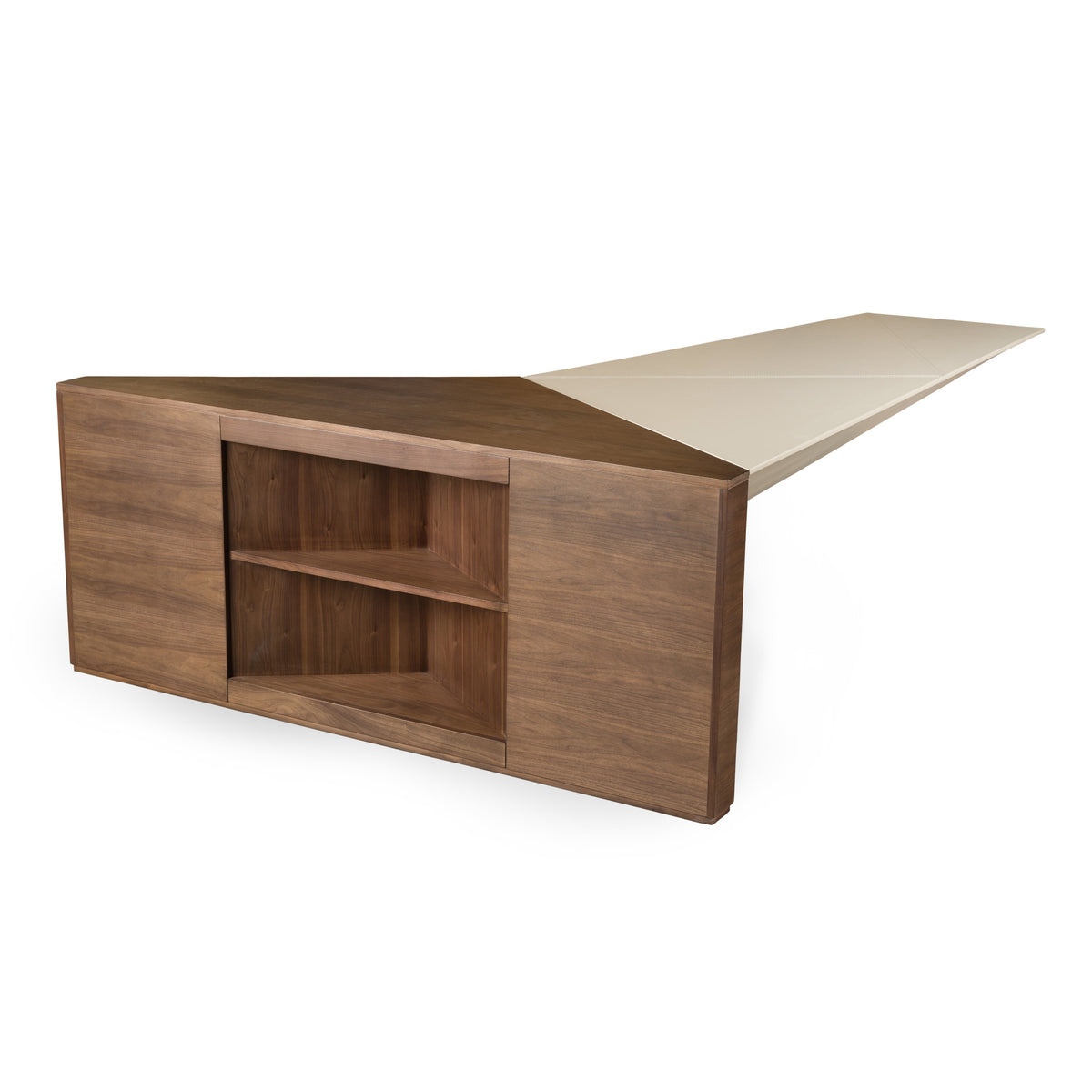 Pilot - Modern Dark Walnut + Beige Leather Desk