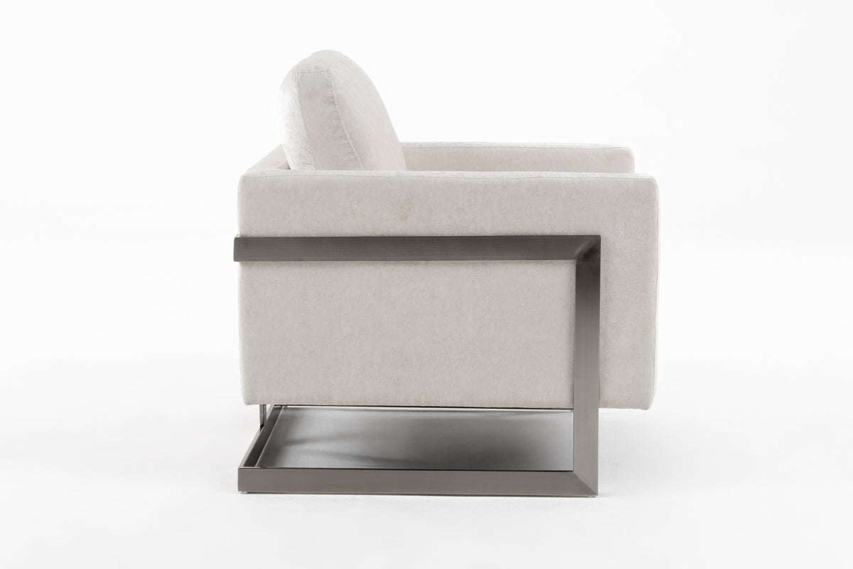 Prince - Contemporary Off White Fabric + Silver Accent Chair