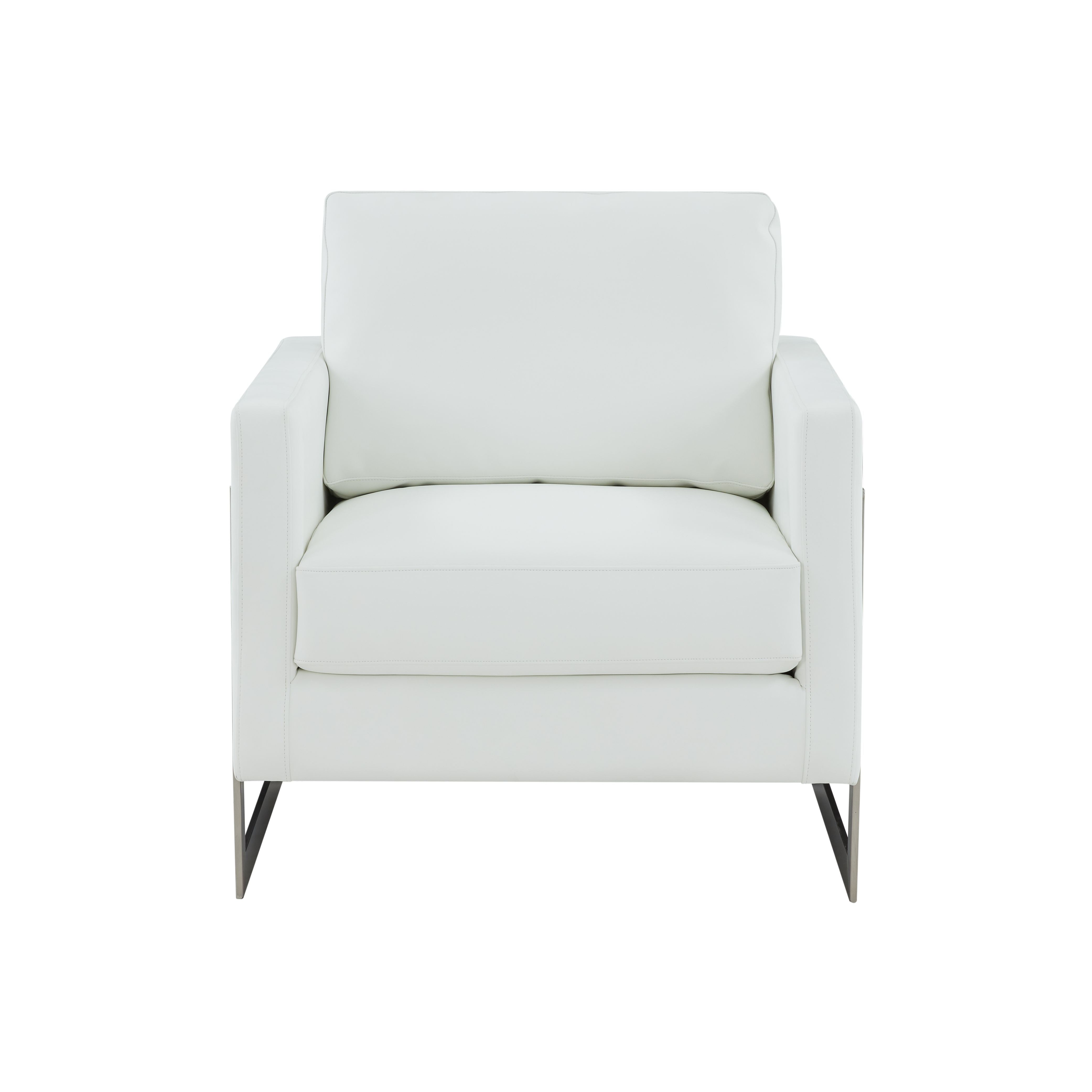Modrest Prince - Contemporary White + Silver Vegan Leather Accent Chair