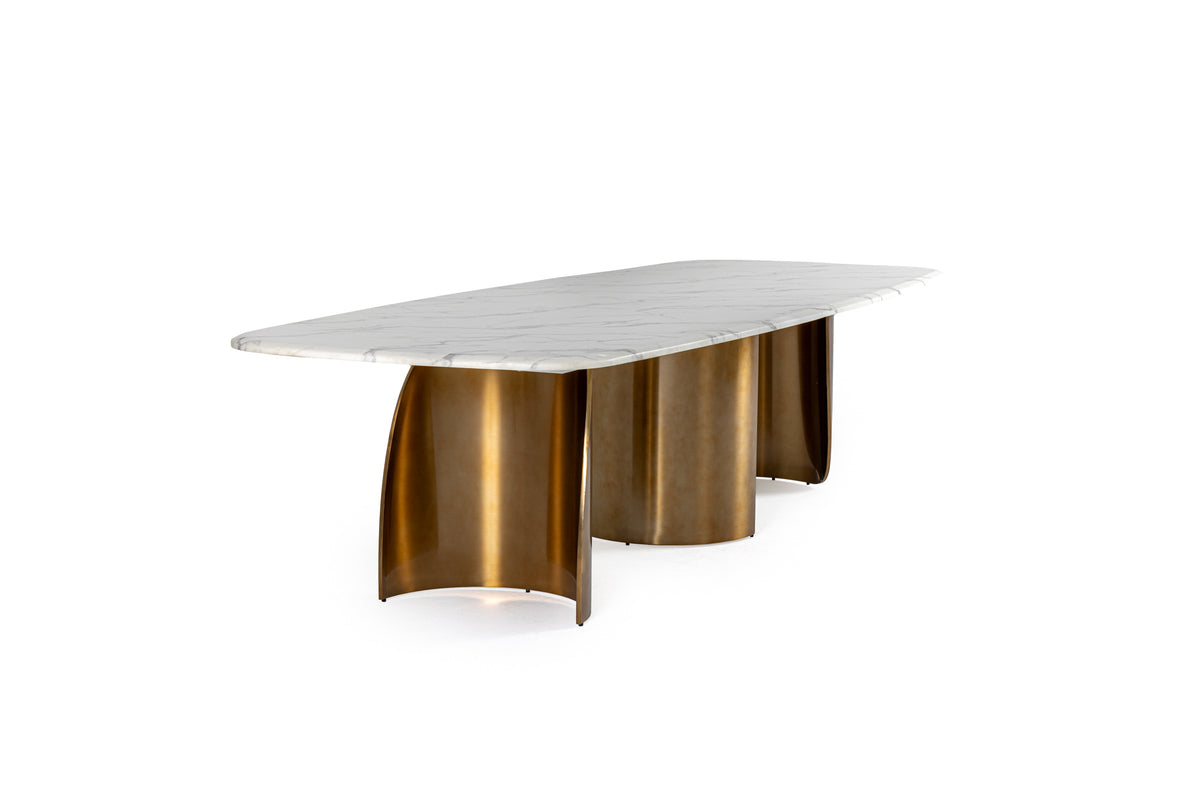 Reynold - Glam Faux Marble + Gold Stainless Steel Dining Table