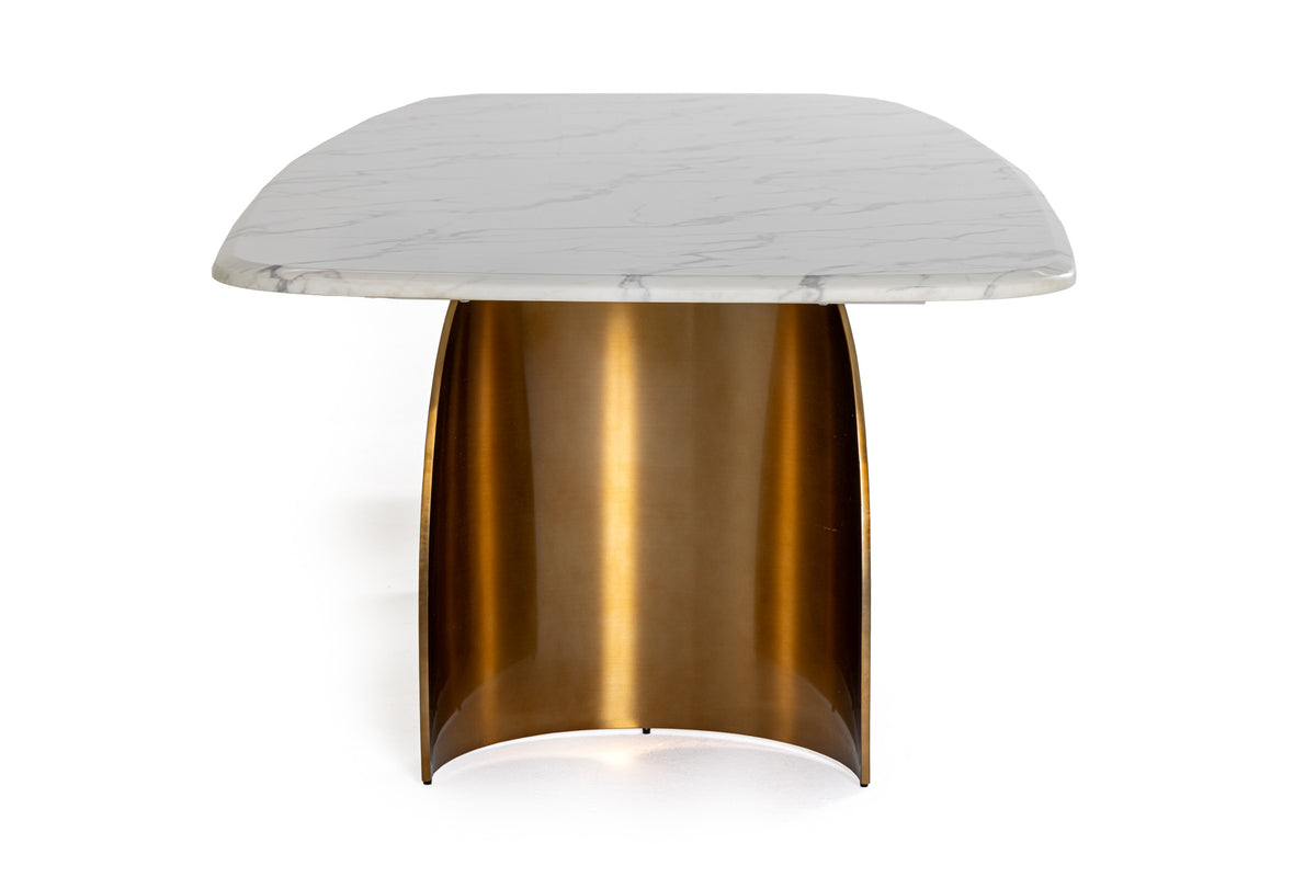 Reynold - Glam Faux Marble + Gold Stainless Steel Dining Table
