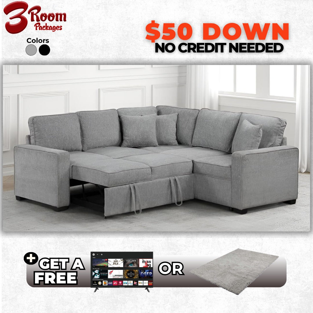 Ariel Sectional Pullout bed dub Charging ports – Includes Free TV or Area Rug