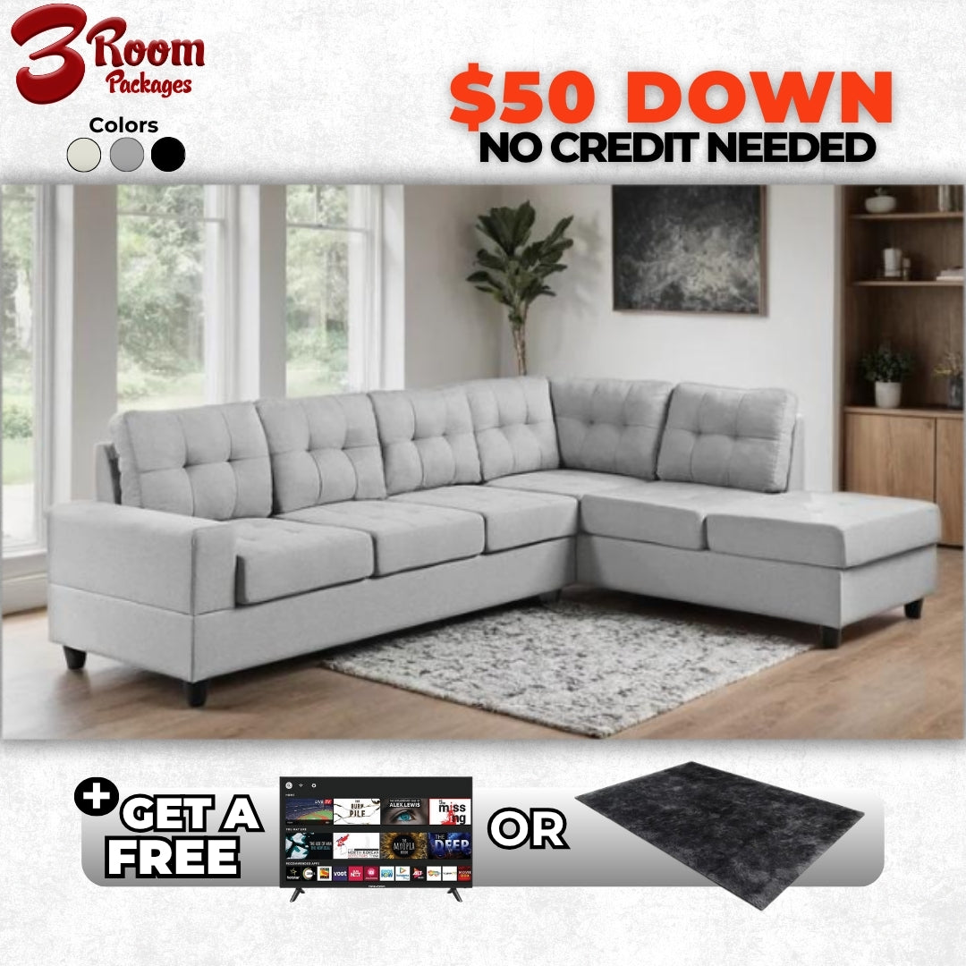 James Light Gray Reversible Sectional – FREE TV or Area Rug!