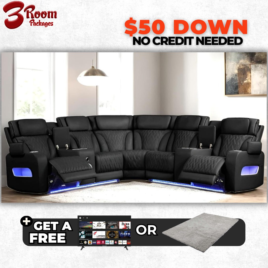 Spain Sand Power Reclining Sectional – Includes Free TV or Area Rug