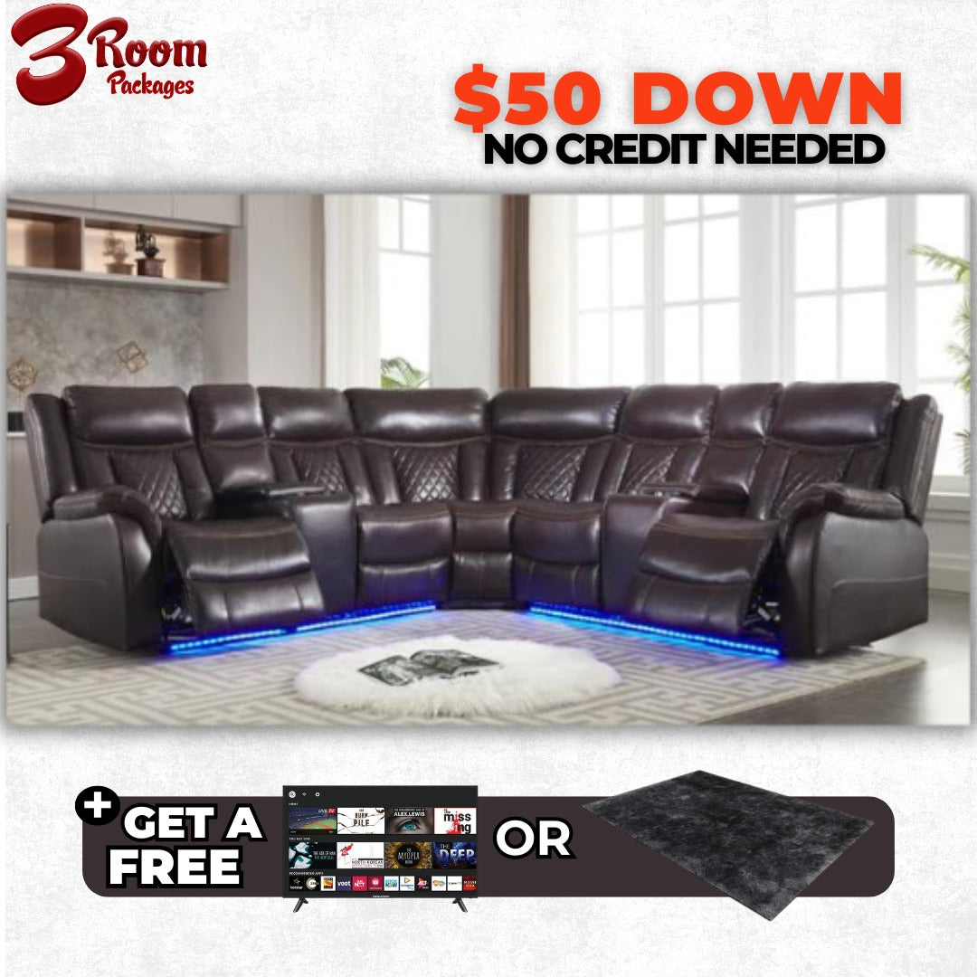Batman Espresso Power Reclining Sectional – Free Area Rug or Smart TV
