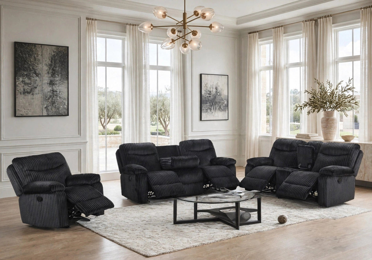 Bravo Black 3-Piece Reclining Living Room Set