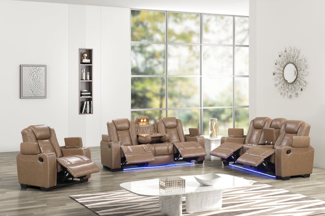 Cognac Santino Reclining Sofa, Loveseat & Chair Set - manufacturer photo