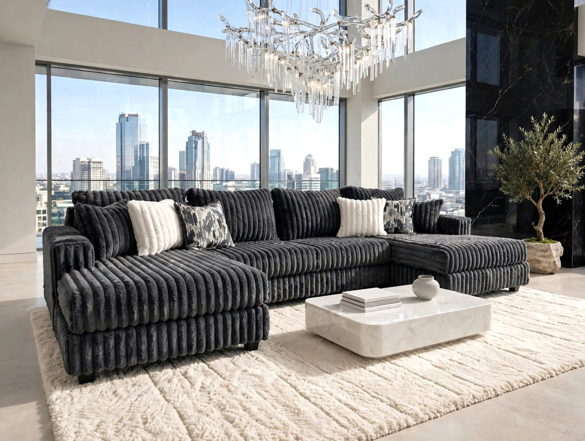 Charcoal Crest Corduroy Sectional