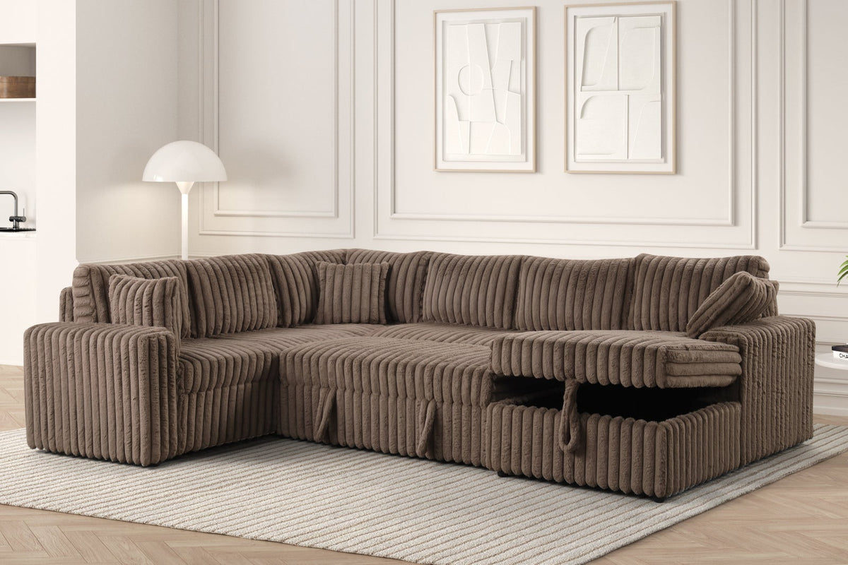 Mocha Ever Corduroy Sectional with Pull-Out Bed