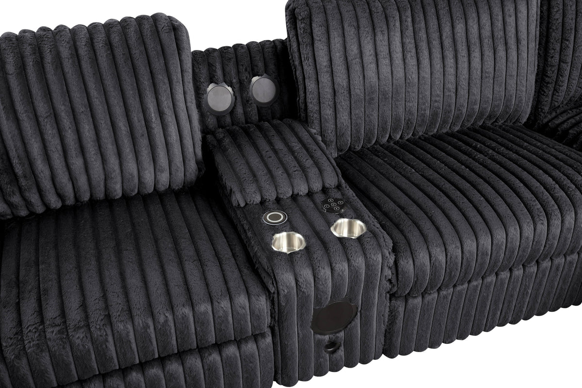 Amelia Onyx Power Reclining Sectional with Bluetooth Speakers