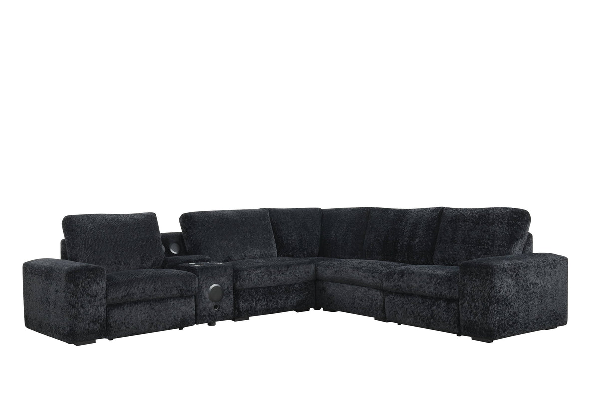 Amelia Black Power Reclining Sectional with Bluetooth Speakers