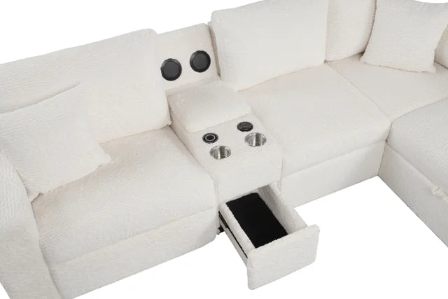 Hunter White Sectional (W/ Bluetooth Speaker & Pull-Out Bed)