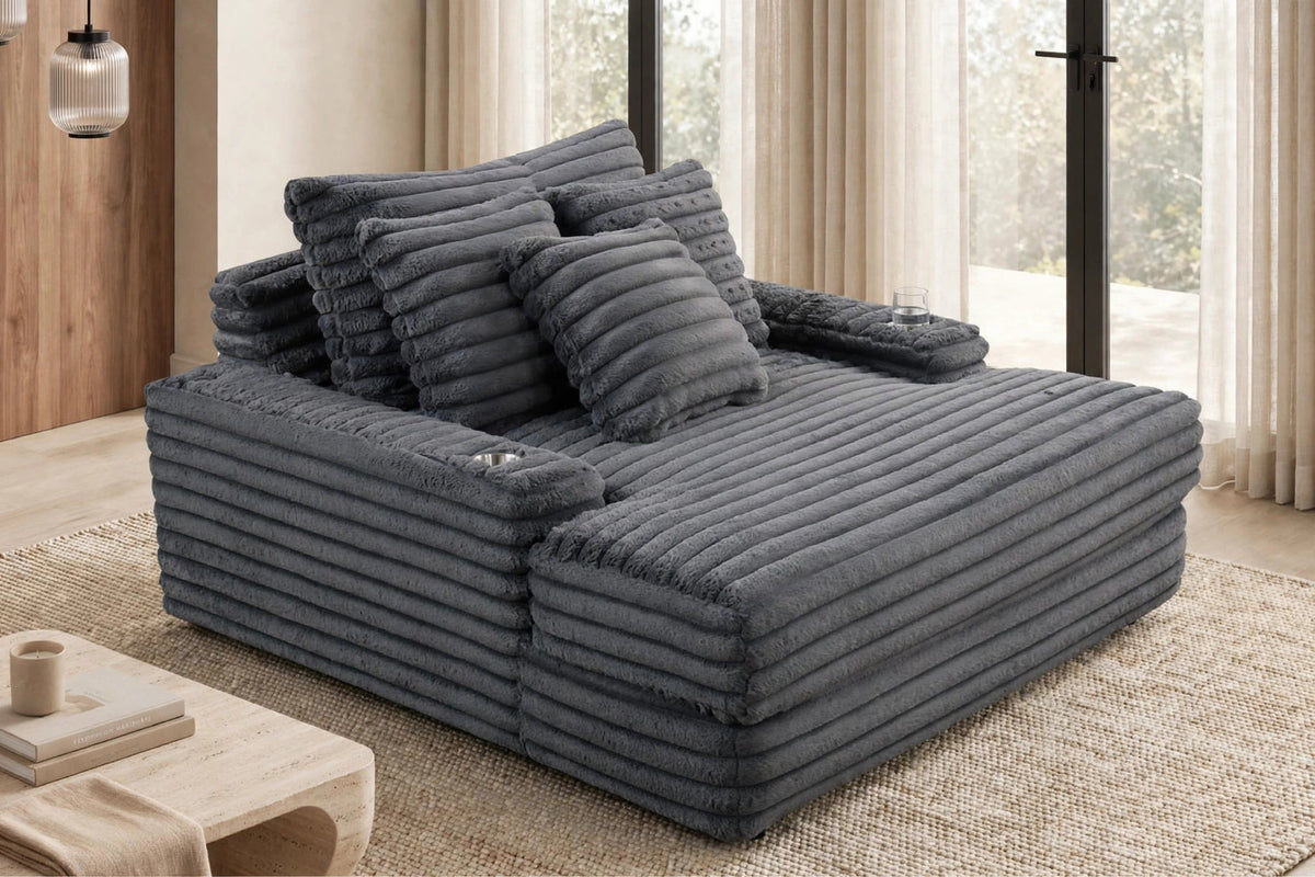 Puflo Charcoal Oversized Chaise