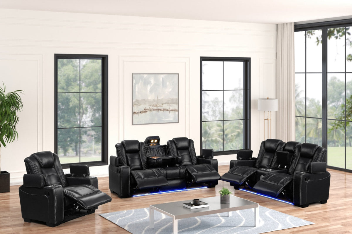 Stefano Black 3-Piece Reclining Living Room Set
