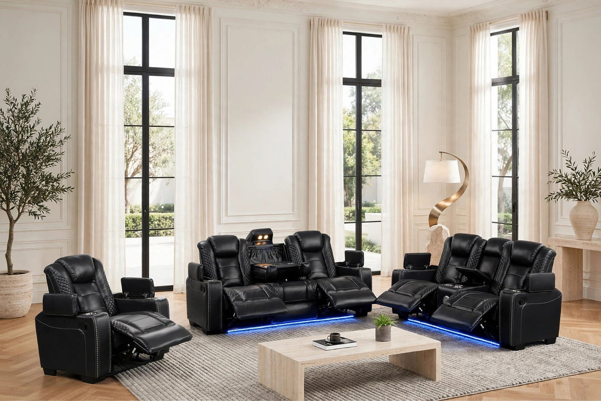 Stefano Black 3-Piece Reclining Living Room Set