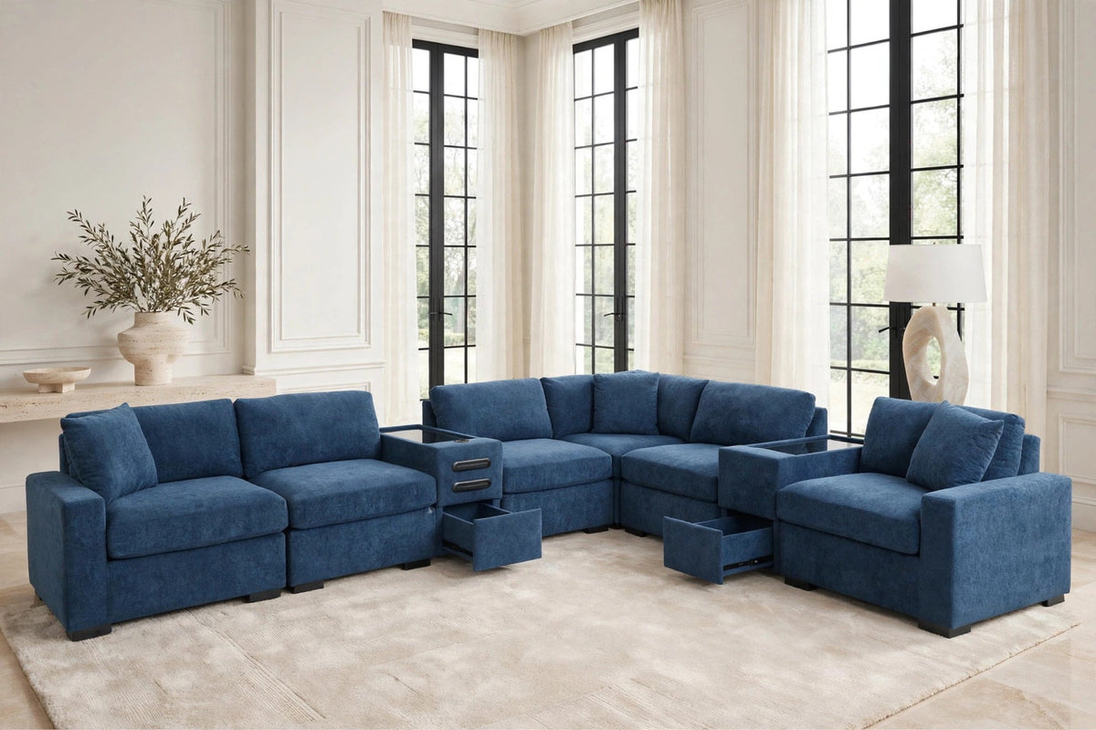 Barista Blue 8-Piece Performance Fabric Modular Sectional Set