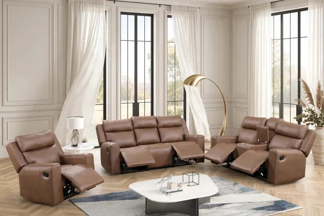 Cognac Ascend Reclining Sofa, Loveseat & Chair Set - manufacturer photo
