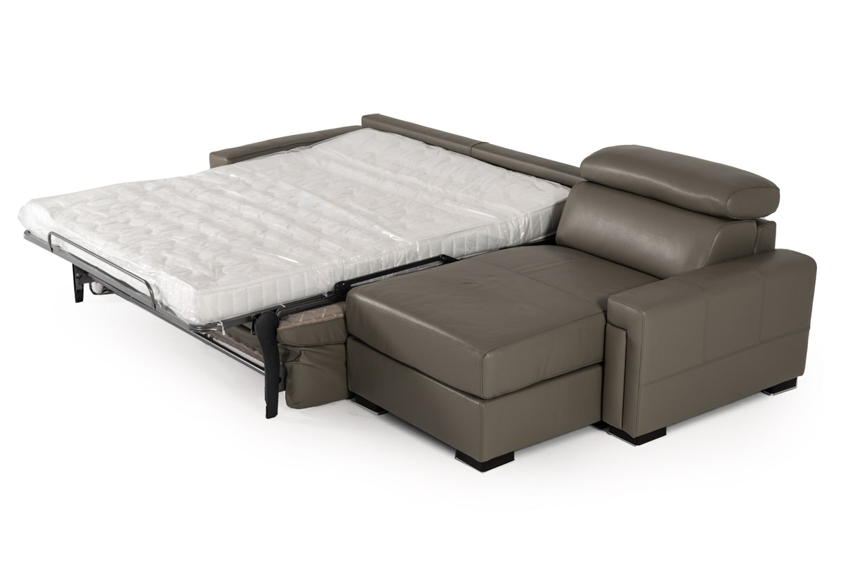 Lamod Italia Sacha - Modern Dark Grey Leather Reversible Sectional Sofa Bed with Storage