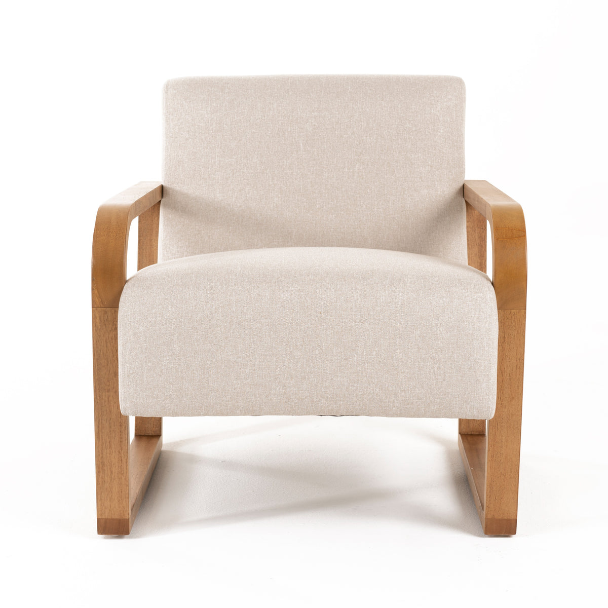 Sada - Mid-Century Modern Beige Linen + Chestnut Accent Chair