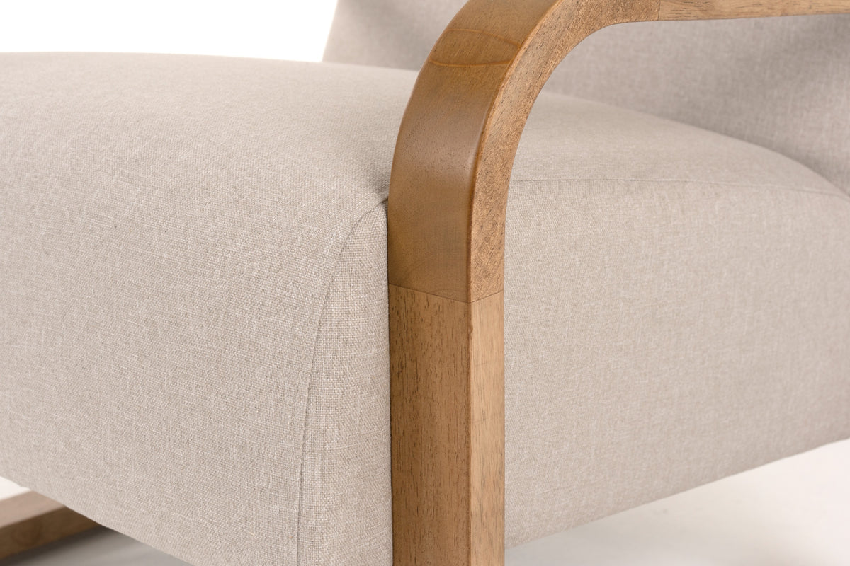 Sada - Mid-Century Modern Beige Linen + Chestnut Accent Chair