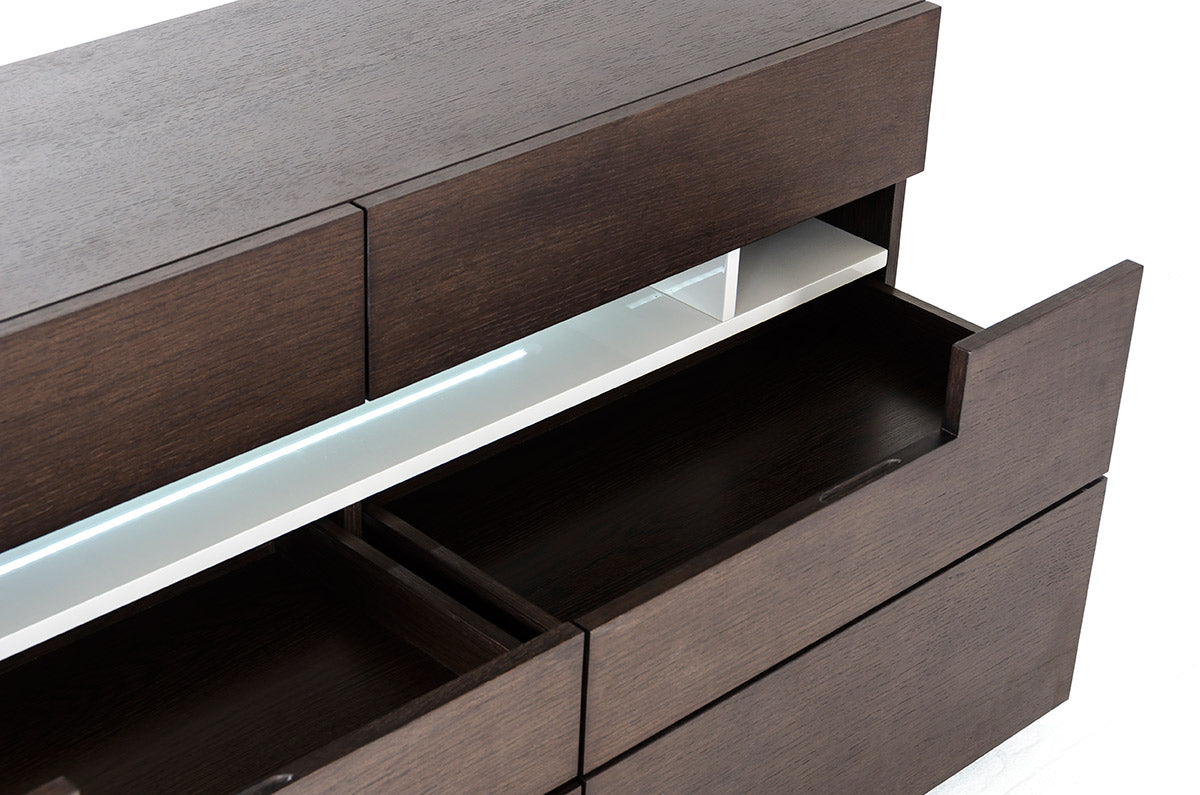 Ceres - Contemporary Brown Oak and Grey Dresser w/ LED Light