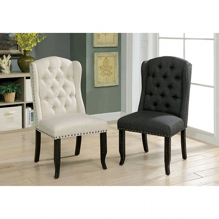 Sania Antique Black/Gray Wingback Linen-like Dining Chair
