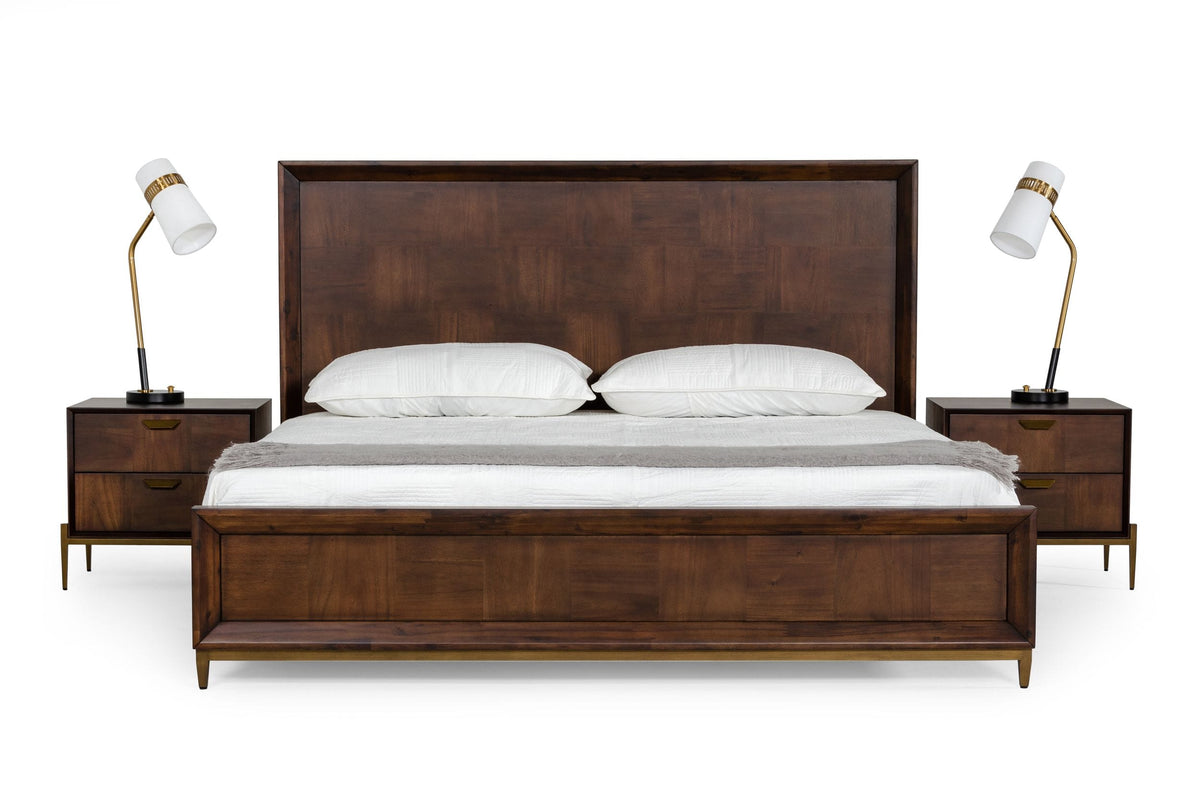 Shane - Modern Acacia & Brass Bed