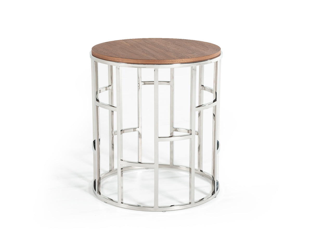 Silvia Modern Walnut & Stainless Steel End Table