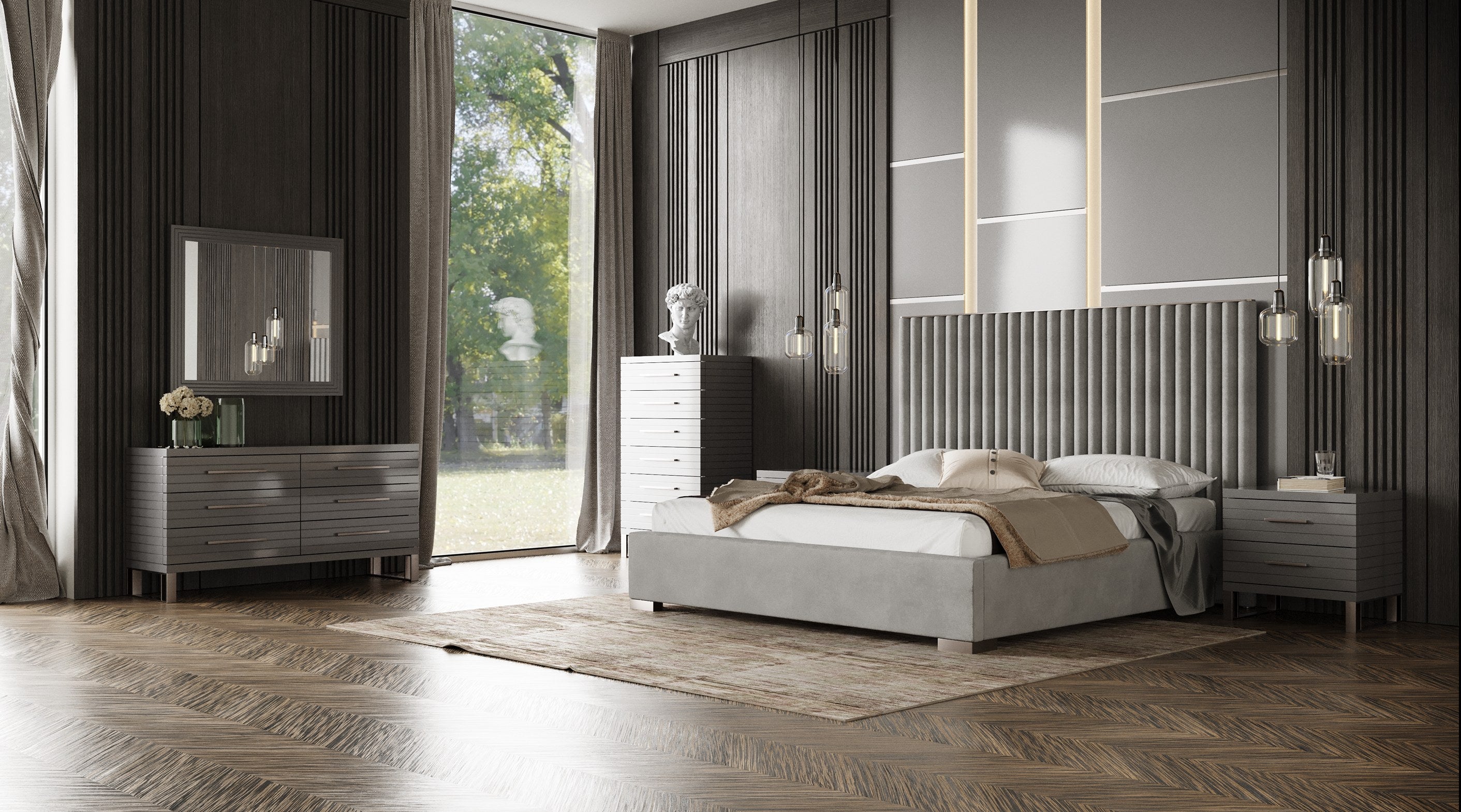 Modrest Splendor - Silver + Grey Velvet Upholstered King Platform Bed
