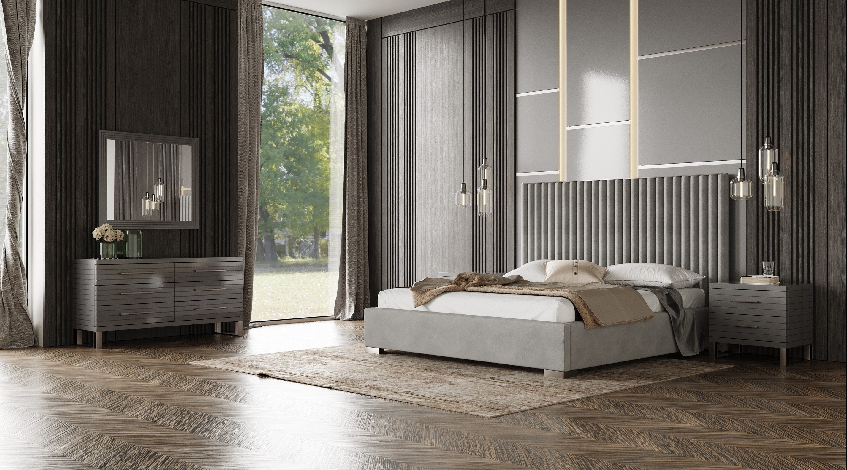 Modrest Splendor - Grey High Gloss Slatted Dresser
