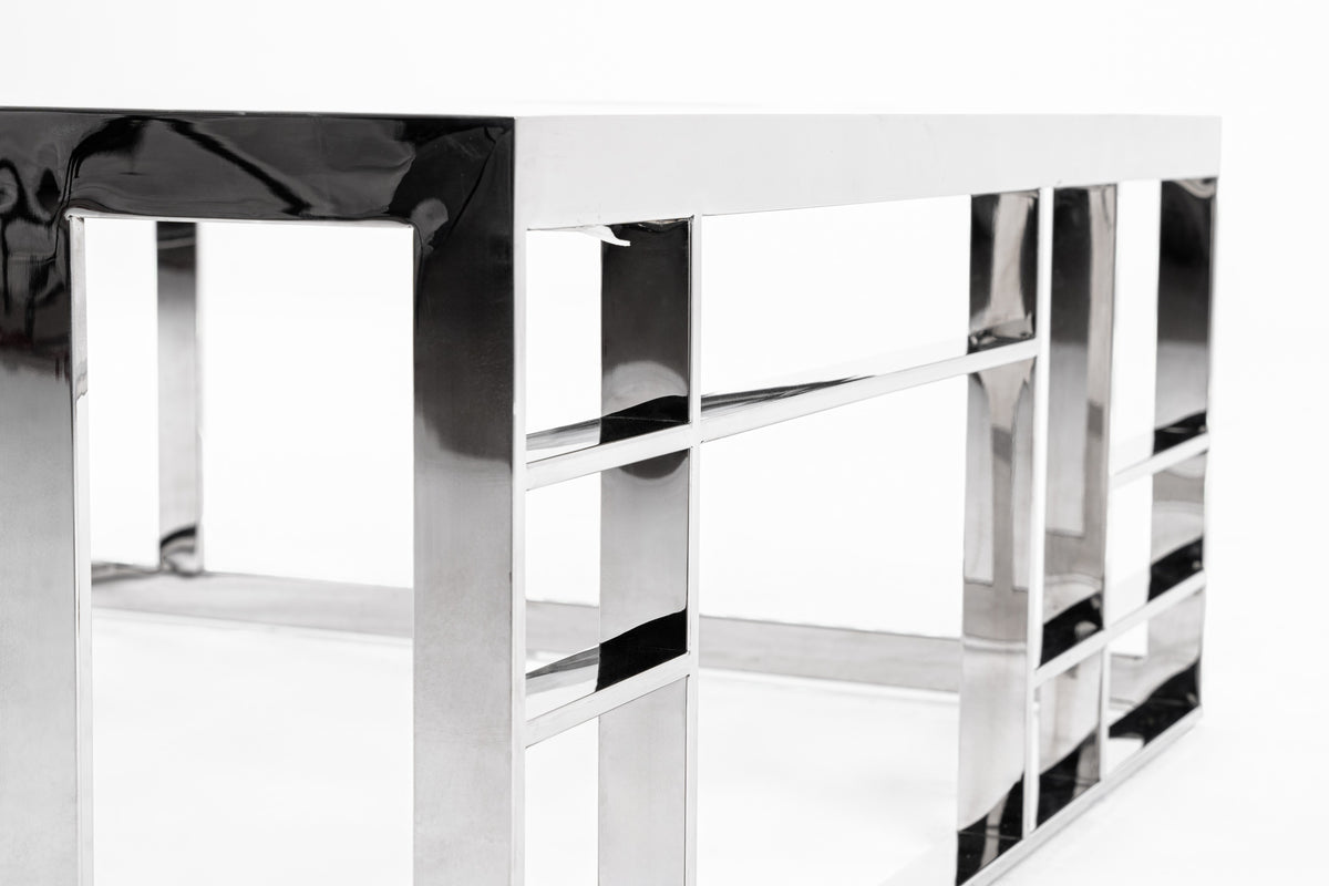 Stephen - Modern Glass & Stainless Steel Square Coffee Table
