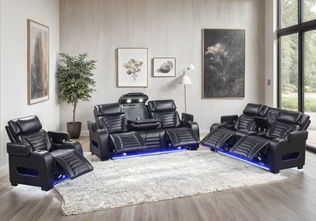 TOKYO 3PC Black Power Reclining Set โ FREE Rug or TV!