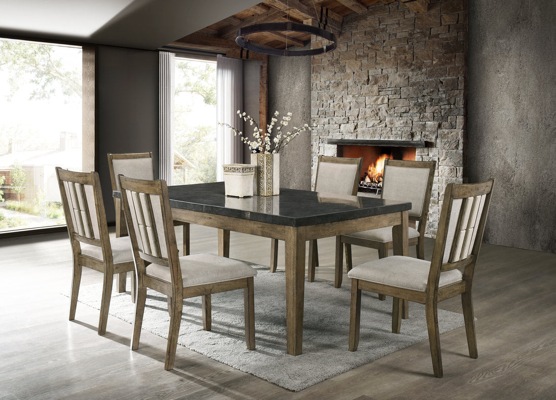 Melstone - (GENUINE MARBLE) Table & 6-Chairs