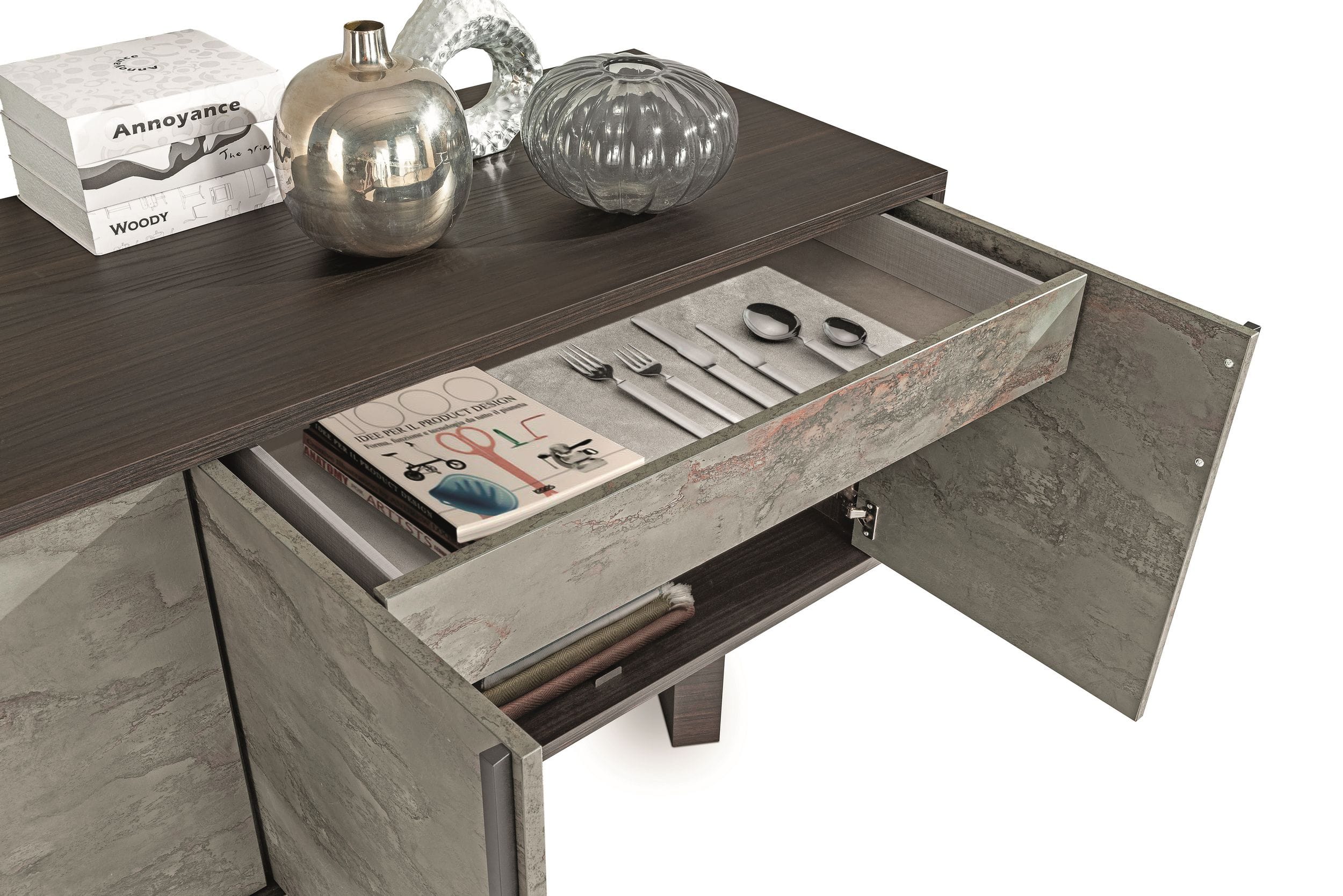 Nova Domus Amsterdam - Modern Grey Volcano & Eucalyptus Oak Buffet
